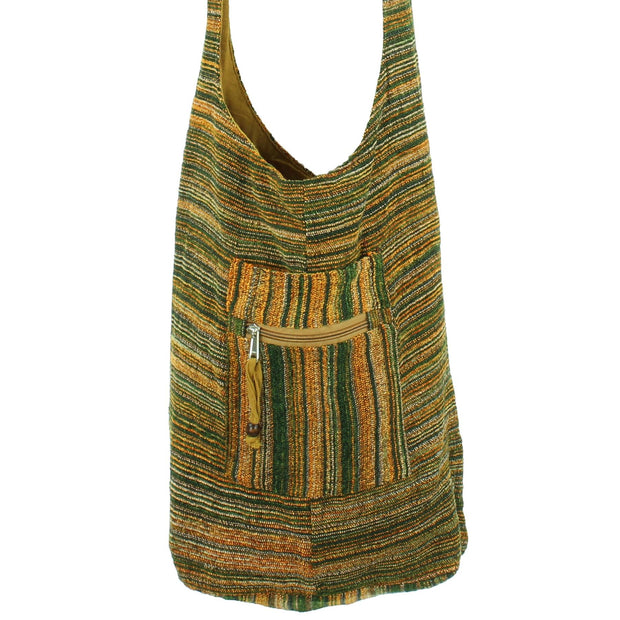 Striped Chenille Sling Shoulder Bag  - Green Gold