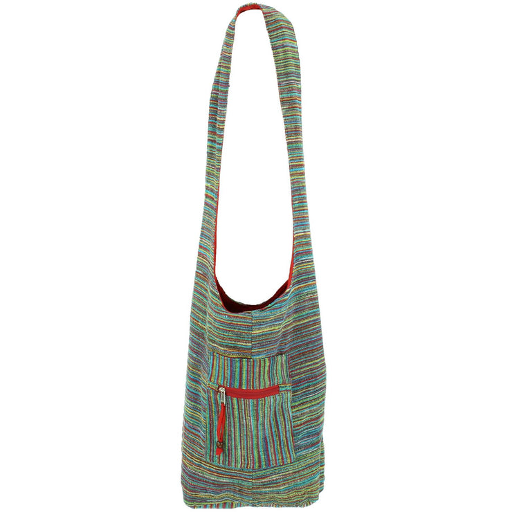 Striped Chenille Sling Shoulder Bag - Multi - Red Lining