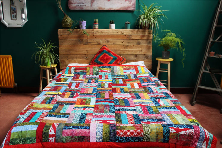 Handmade Quilted Patchwork Batik Printed Bedspread