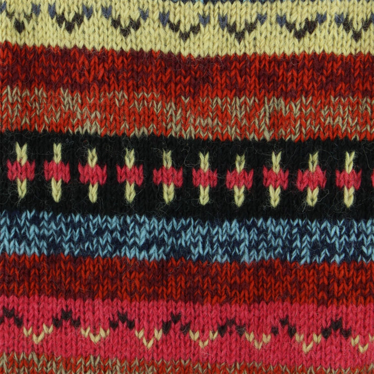 Chunky Wool Knit Abstract Pattern Hooded Cardigan Jacket (Women's Size) - 17 Red