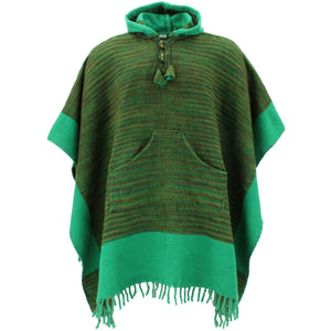 Blød vegansk uld hætte tibet poncho - sunset green