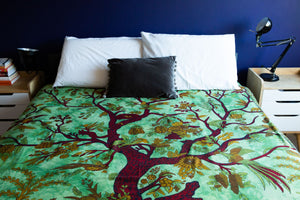 Tenture murale arbre de vie imprimée en bloc - Vert jungle