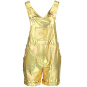 Shiny Dungaree Shorts - Gold