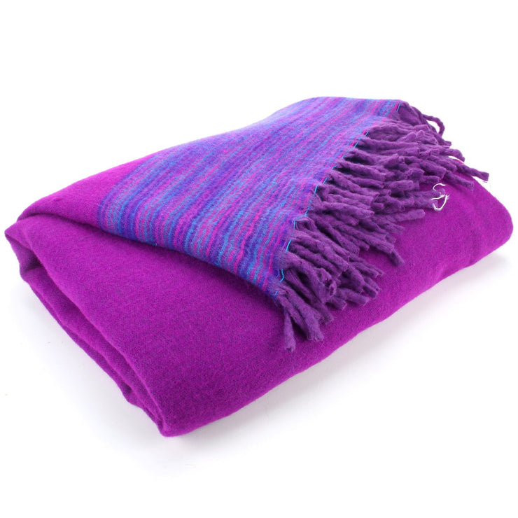 Tibetan Wool Blend Shawl Blanket - Plum with Purple Reverse