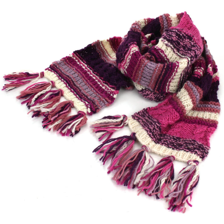Chunky Wool Knit Scarf - Stripe Pink