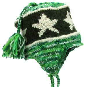 Bonnet à pompon en tricot de laine - vert étoile sd
