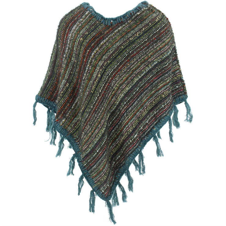 Stripe Crochet Poncho Short - Green Multi/Blue