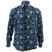Tailored Fit Long Sleeve Shirt - Blue Floral on Navy