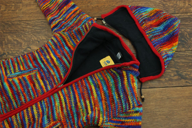 Hand Knitted Wool Hooded Jacket Cardigan Ladies Cut - SD Rainbow