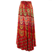 Long Maxi Wrap Skirt with Block Print Mandala - Red & Lime Green