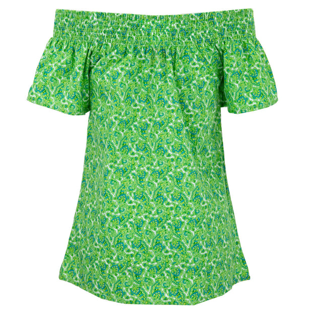 Shirred Super Top - Green Damask