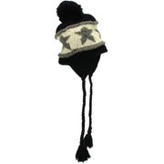 Wool Knit Earflap Bobble Hat - Star Black