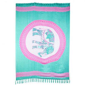 Viskose rayon sarong - elefant mandala - grøn & pink