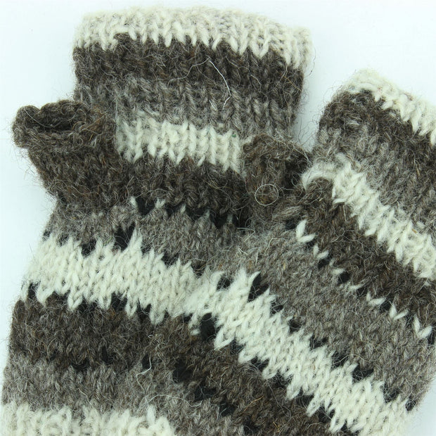Wool Knit Arm Warmer - Stripe - Oatmeal Grey