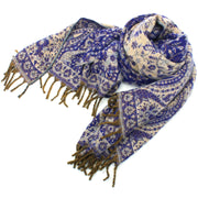 Acrylic Wool Shawl Blanket - Paisley - Royal Blue