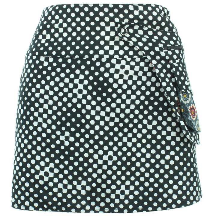 Reversible Popper Wrap Mini Skirt - Kaleidoscope / Mono Dots