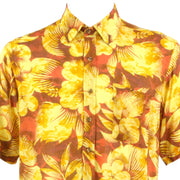 Regular Fit Short Sleeve Shirt - Yellow Floral on Orange