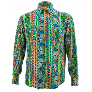 Regular Fit Long Sleeve Shirt - Geometric Aztec - Green