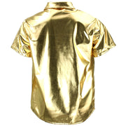 Shiny Metallic Short Sleeve Shirt - Gold
