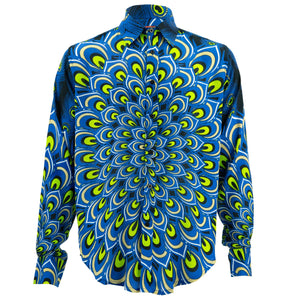 Langarmhemd mit normaler Passform – Pfauenmandala – Marineblau
