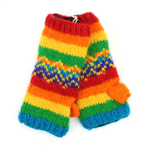 Chauffe-bras en laine tricoté à la main - zigzag arc-en-ciel à rayures