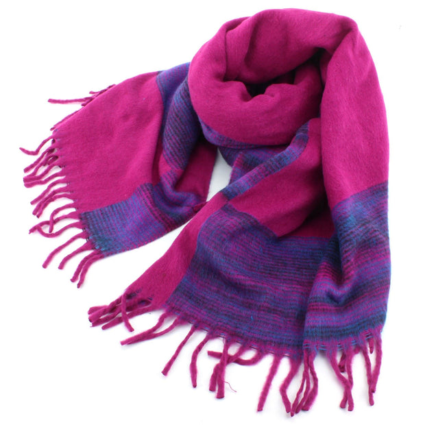 Tibetan Wool Blend Shawl Blanket - Pink with Purple Reverse