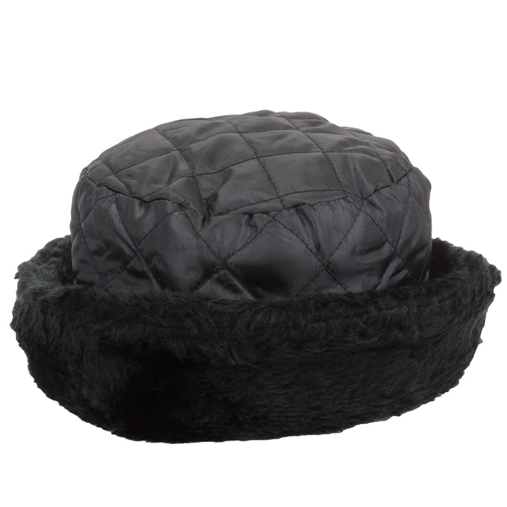 Quilted hat with faux fur trim - Black