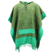 Soft Vegan Wool Hooded Tibet Poncho - Green Red & Light Green