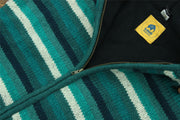 Hand Knitted Wool Hooded Jacket Cardigan - Stripe Teal