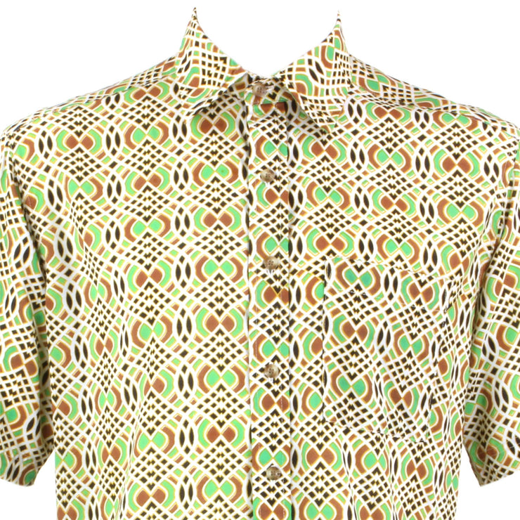 Regular Fit Short Sleeve Shirt - Green & Red Abstract