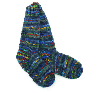 Chaussettes longues en laine tricotées main - sd bleu foncé mix