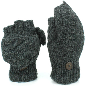 Gants de tir sans doigts en tricot de laine épaisse - unis - gris anthracite