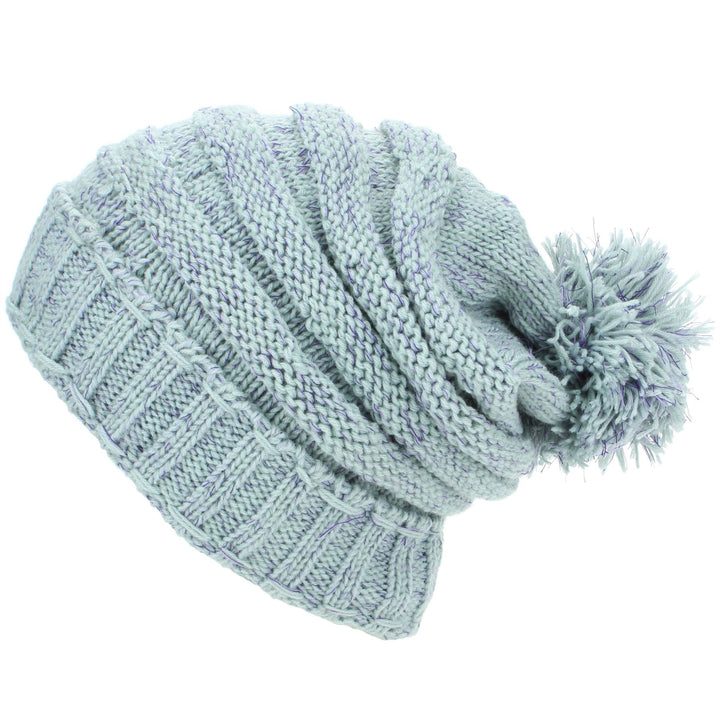 Acrylic Knit Baggy Beanie Bobble Hat