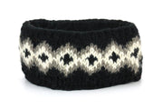 Hand Knitted Wool Headband  - Fairisle Black
