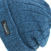 Fine Knit Marl Beanie Hat with Thermal Lining - Blue