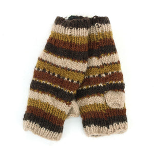 Chauffe-bras en laine tricoté à la main - rayure - tik tik brown
