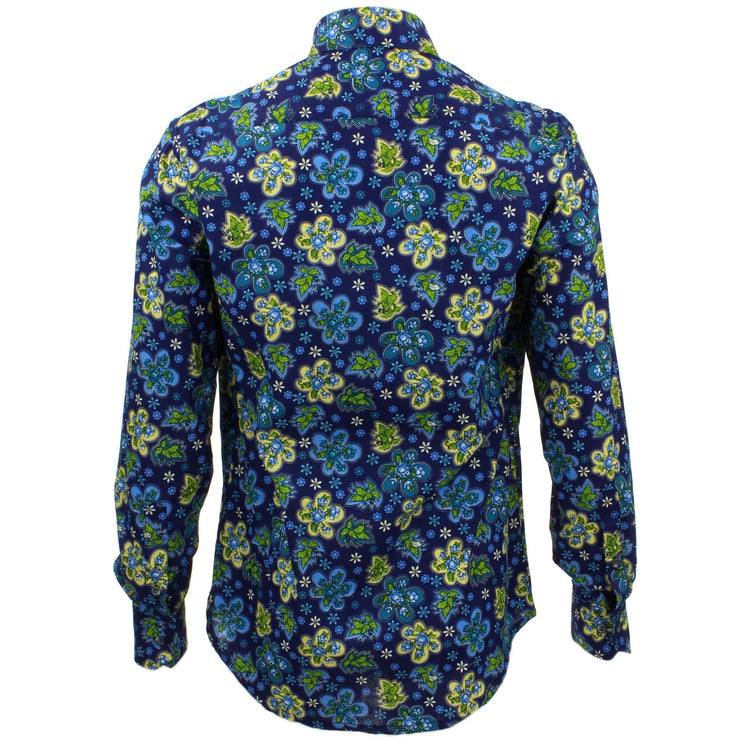 Tailored Fit Long Sleeve Shirt - Blue Floral on Navy