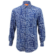 Regular Fit Long Sleeve Shirt - Blue with White Abstract Shapes