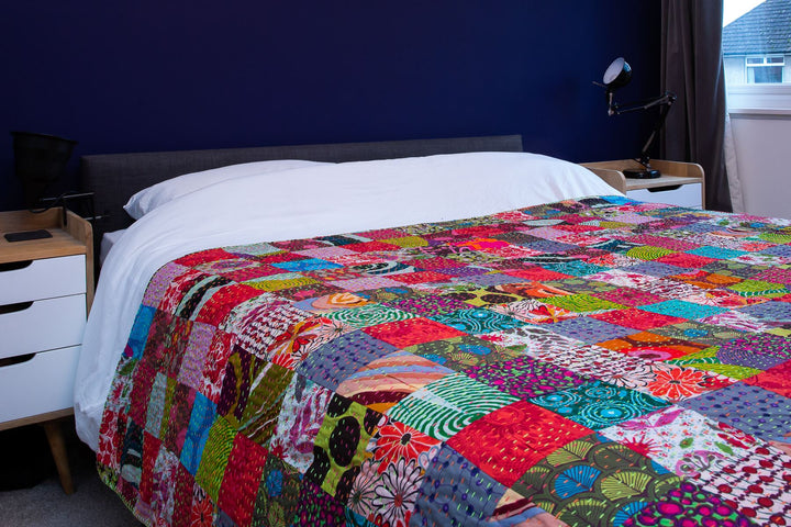 Handmade Patchwork Batik Printed Throw - Retro Red