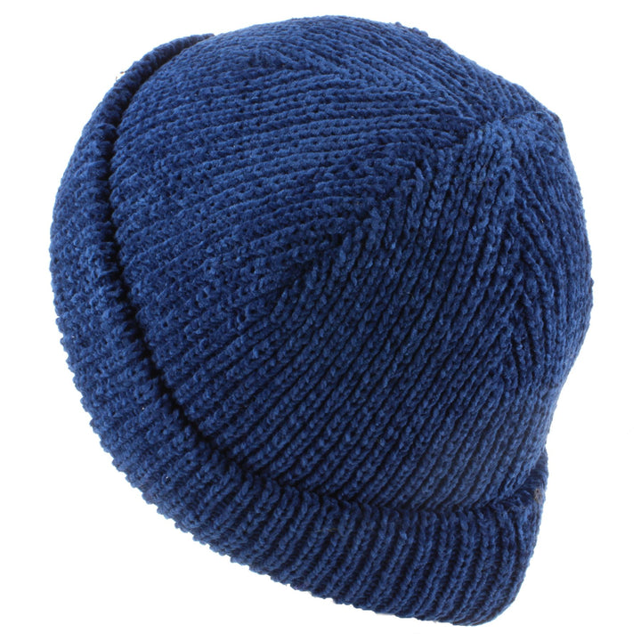 Chenille beanie hat with fleece lining - Blue (One Size)