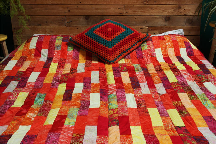 Handmade Quilted Patchwork Batik Printed Bedspread