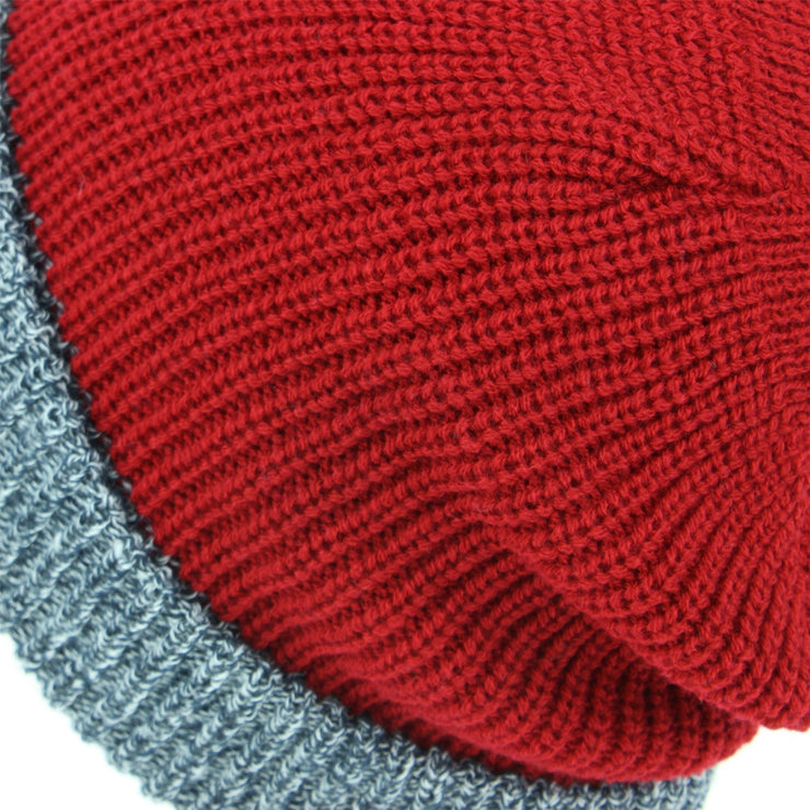 Chunky Double Knit Beanie Hat with Contrast Marl Turn-up - Red