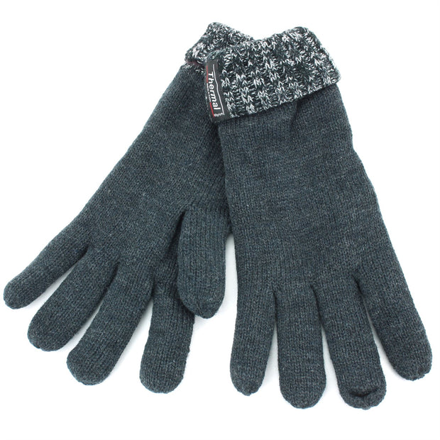 Two-Tone Knitted Mens Gloves - Grey