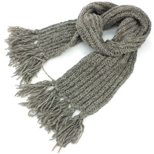 Chunky Wool Knit Scarf - Plain - Oatmeal