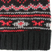 Chunky knit baggy bobble beanie hat with colourful fairisle pattern - Black