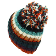 Hand Knitted Wool Beanie Bobble Hat - Stripe Anu