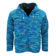 Hand Knitted Wool Hooded Jacket Cardigan - SD Bright Blue Mix