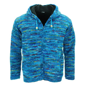 Cardigan veste à capuche en laine tricotée à la main - mélange bleu vif sd