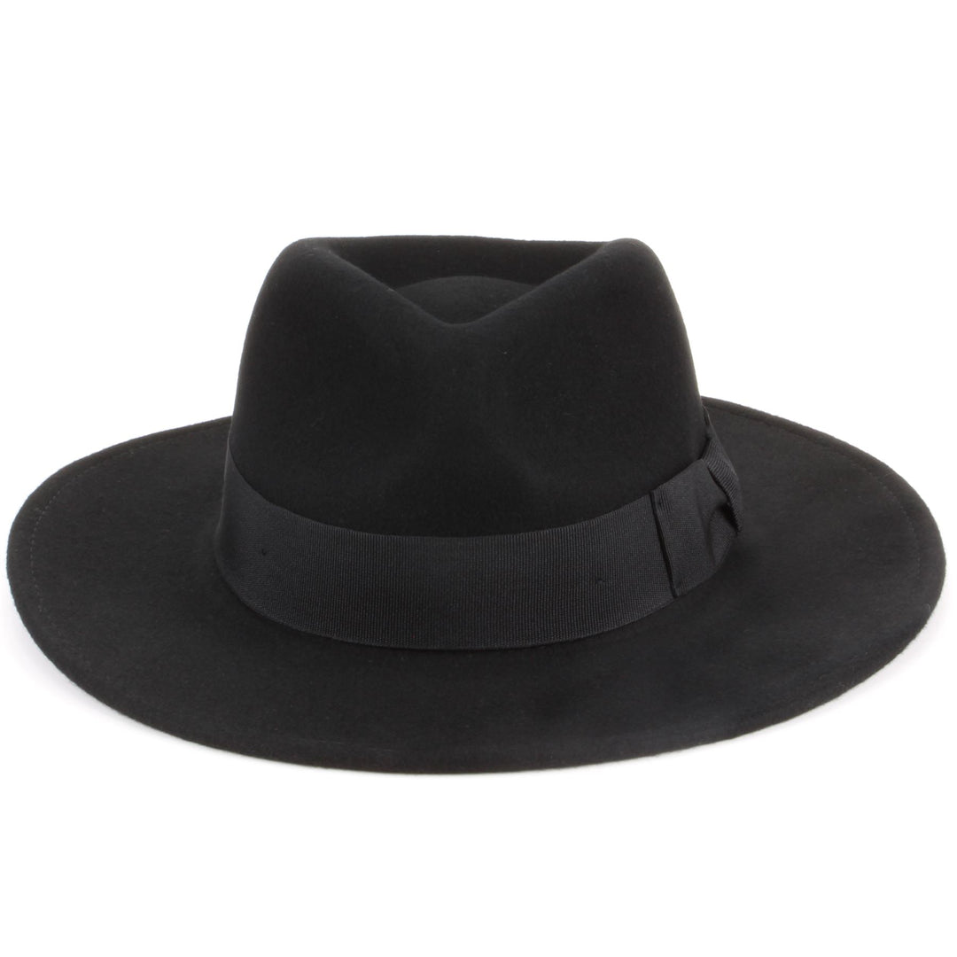 Wool felt Fedora hat with wide grosgrain band - Black