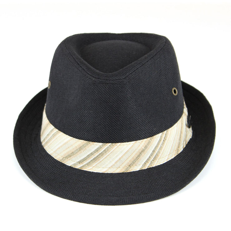 Cotton trilby hat with striped band - Black